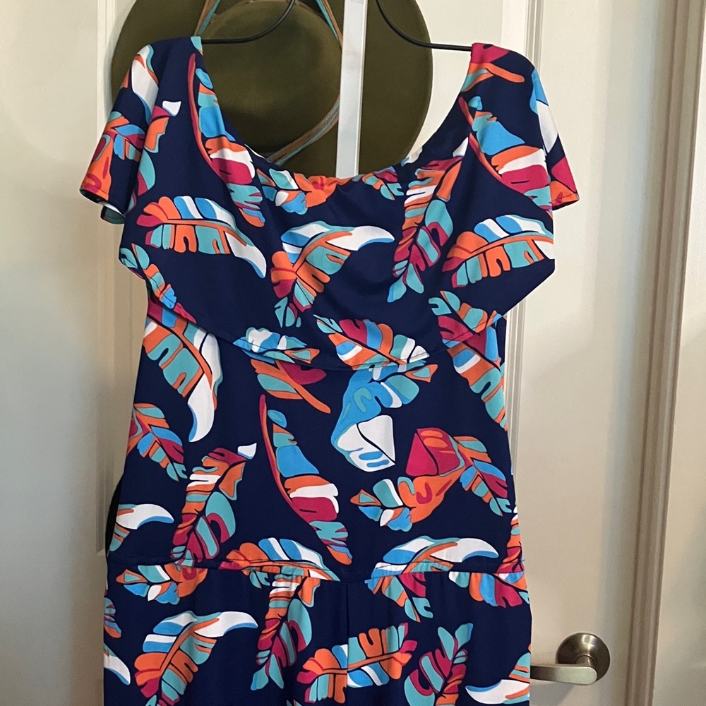 Escapada Navy Multicolor Leaf-Print Jumpsuit & Be… - image 2